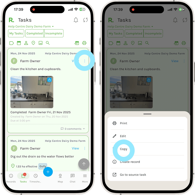 Copy a task - mobile